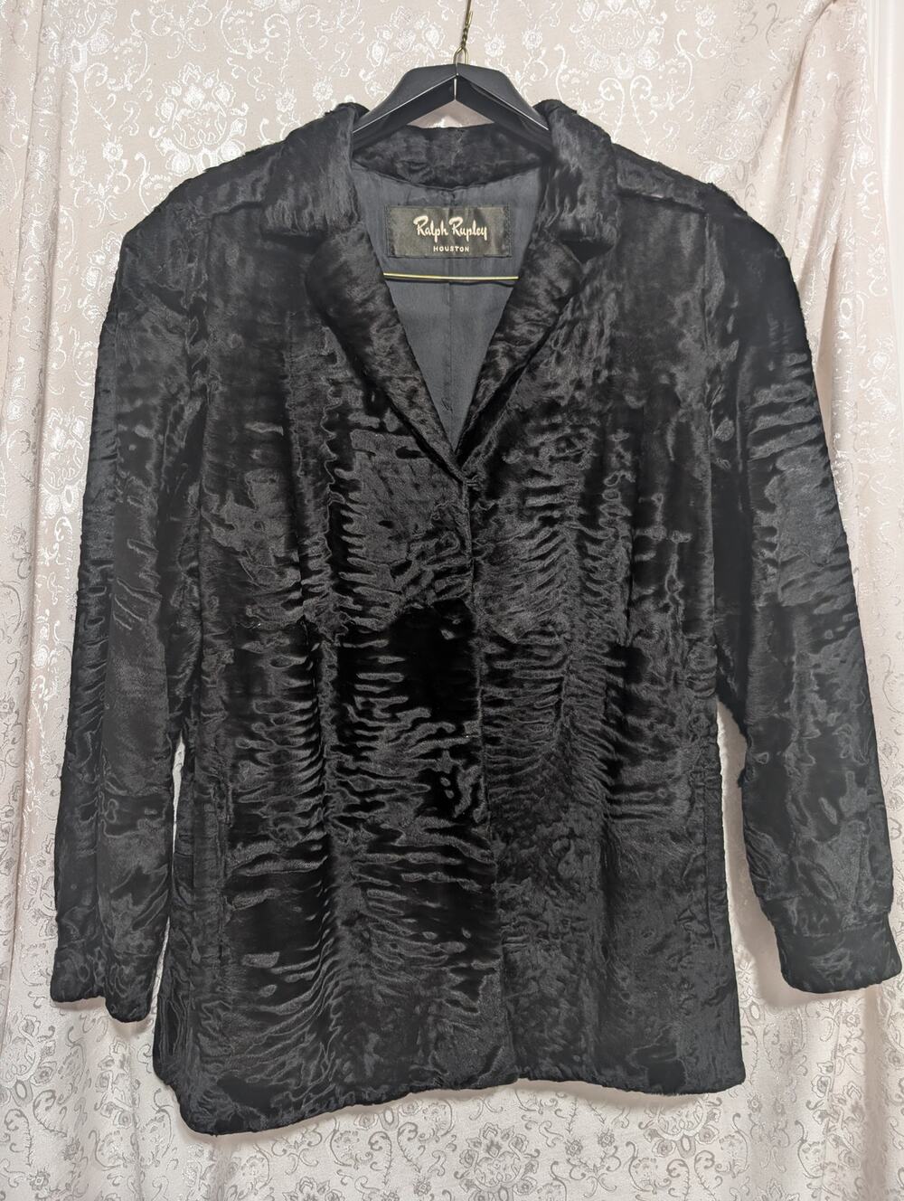 Vtg 60s Ralph Rupley Black Broadtail Persian Lamb Fur Coat Jacket